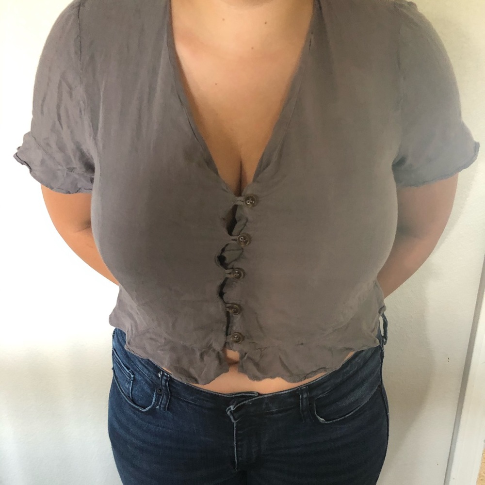 Gray Button Up Crop Top
